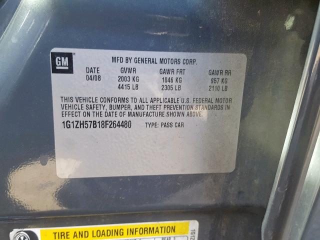 1G1ZH57B18F264480 - 2008 CHEVROLET MALIBU 1LT 灰色 照片 10