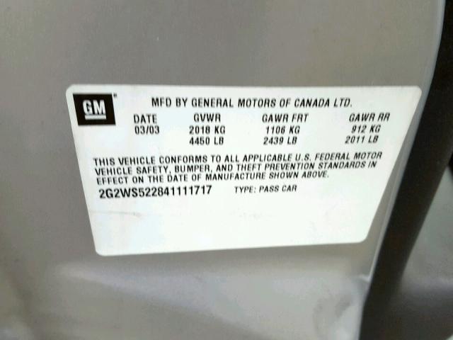 2G2WS522841111717 - 2004 PONTIAC GRAND PRIX GRAY photo 10