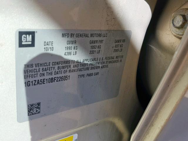 1G1ZA5E10BF226051 - 2011 CHEVROLET MALIBU LS BEIGE photo 10