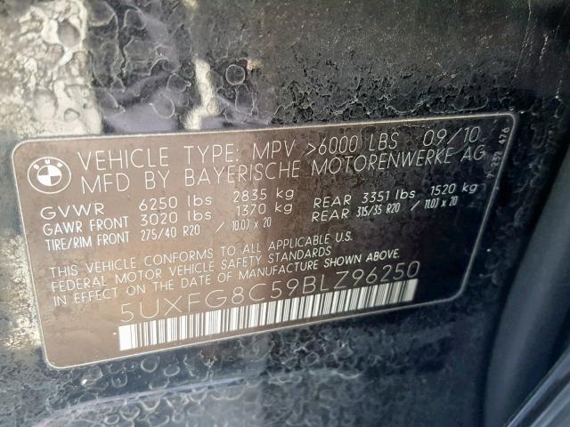 5UXFG8C59BLZ96250 - 2011 BMW X6 XDRIVE5 Czarny zdjęcie 10