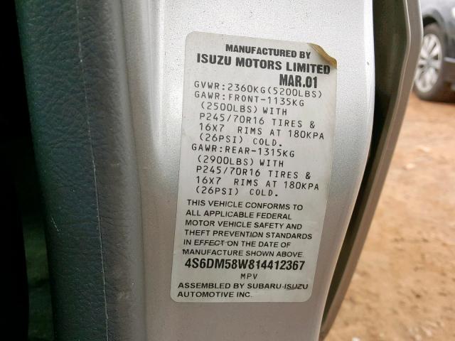 4S6DM58W814412367 - 2001 HONDA PASSPORT E 银色 照片 10