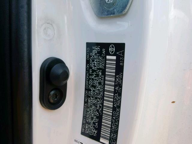 JTKJF5C70B3004844 - 2011 TOYOTA SCION TC WHITE photo 10