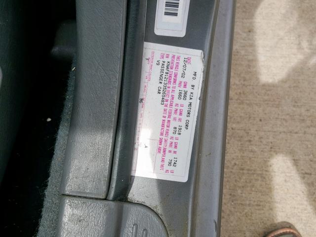 KNAFB121335265483 - 2003 KIA SPECTRA BA GRAY photo 10