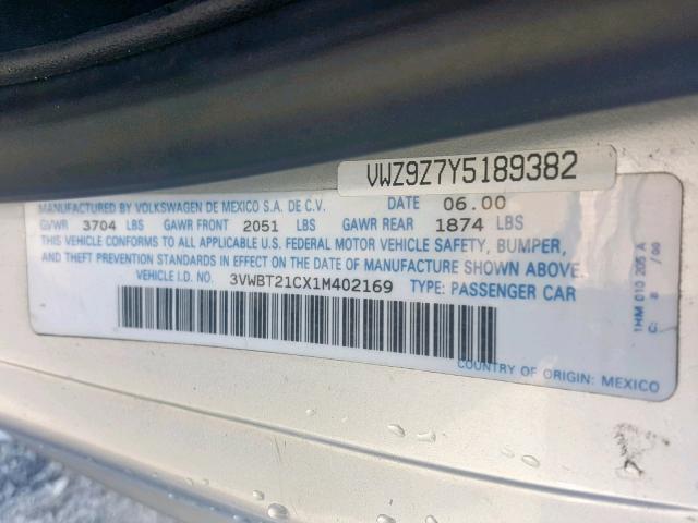 3VWBT21CX1M402169 - 2001 VOLKSWAGEN NEW BEETLE Gümüş foto 10