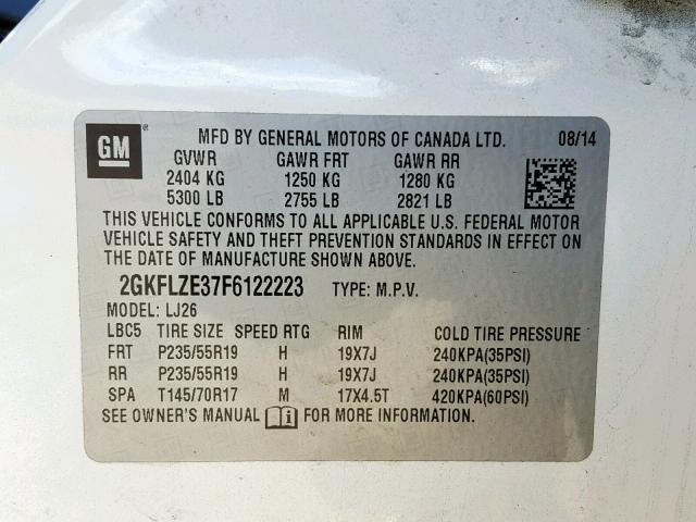 2GKFLZE37F6122223 - 2015 GMC TERRAIN DE WHITE photo 10