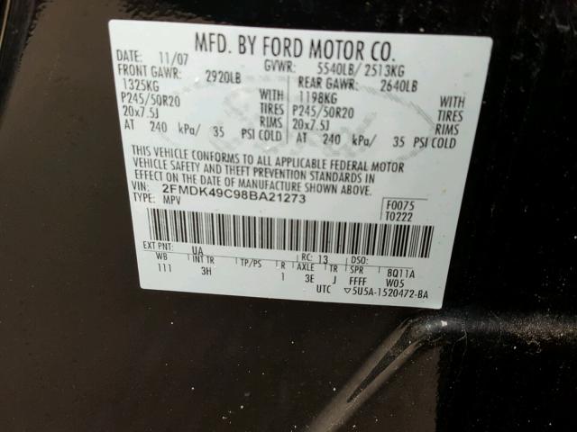 2FMDK49C98BA21273 - 2008 FORD EDGE LIMIT BLACK photo 10