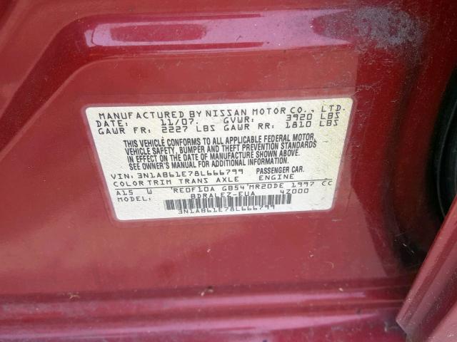 3N1AB61E78L666799 - 2008 NISSAN SENTRA 2.0 RED photo 10