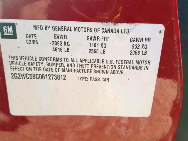 2G2WC58C061273812 - 2006 PONTIAC GRAND PRIX RED photo 10