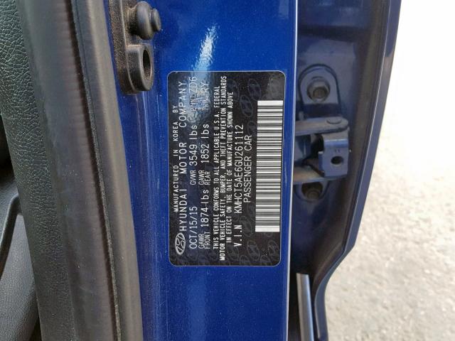 KMHCT5AE6GU261112 - 2016 HYUNDAI ACCENT SE BLUE photo 10