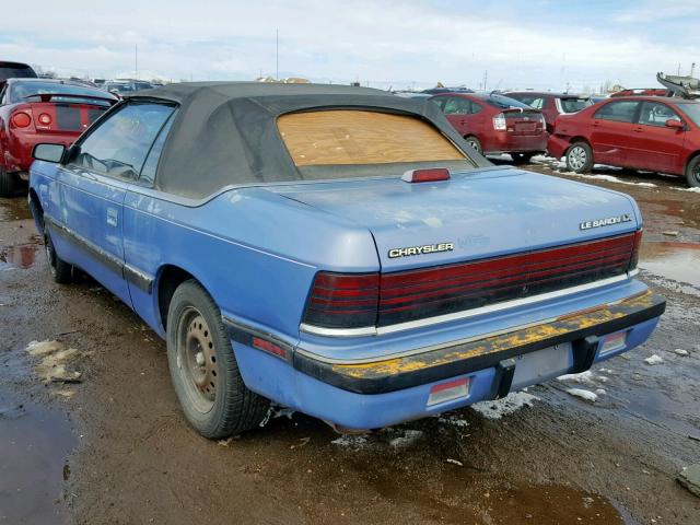 1C3XU5532NF278278 - 1992 CHRYSLER LEBARON LX BLUE photo 3