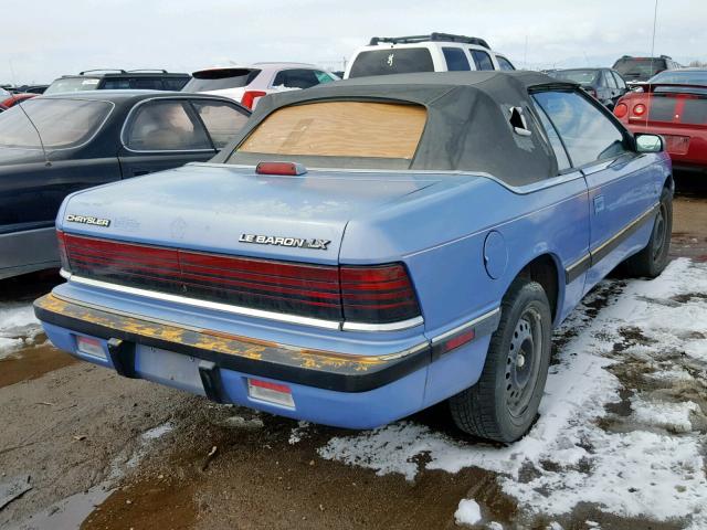 1C3XU5532NF278278 - 1992 CHRYSLER LEBARON LX BLUE photo 4