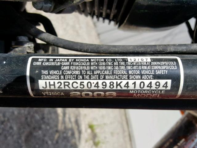 JH2RC50498K410494 - 2008 HONDA VT750 CA RED photo 10