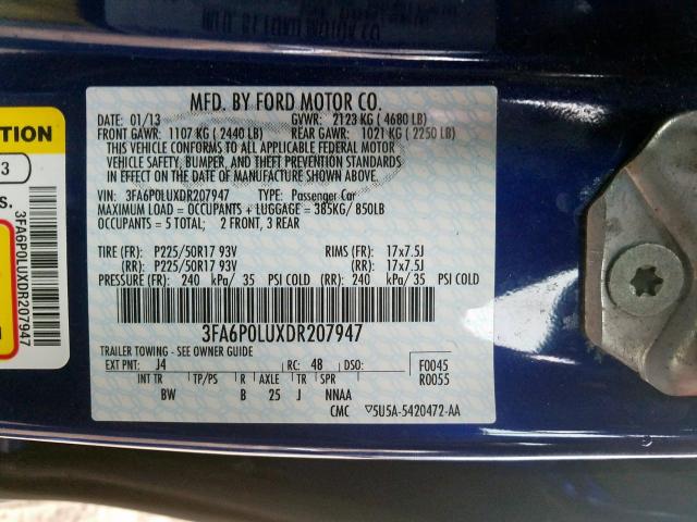 3FA6P0LUXDR207947 - 2013 FORD FUSION SE HYBRID  photo 10