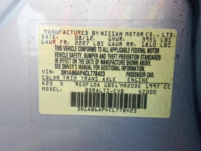 3N1AB6AP4CL778423 - 2012 NISSAN SENTRA 2.0 SILVER photo 10