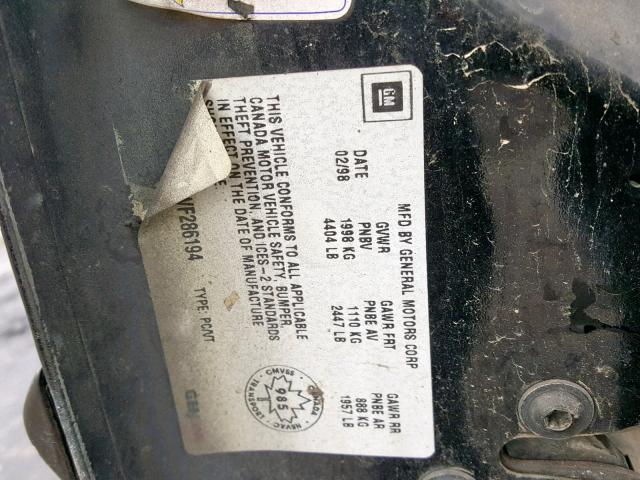 1G2WP52K3WF286194 - 1998 PONTIAC GRAND PRIX BLACK photo 10