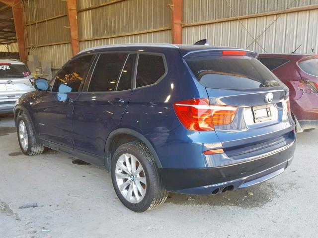 5UXWX9C5XD0A16733 - 2013 BMW X3 XDRIVE2 BLUE photo 3