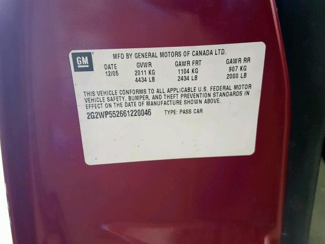 2G2WP552661220046 - 2006 PONTIAC GRAND PRIX 红色 照片 10