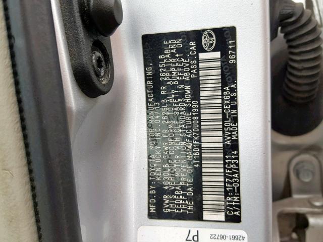 4T1BD1FK7DU081990 - 2013 TOYOTA CAMRY HYBR WHITE photo 10