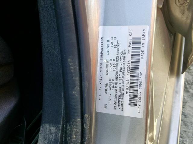 JM1GJ1U52F1222016 - 2015 MAZDA 6 SPORT SILVER photo 10