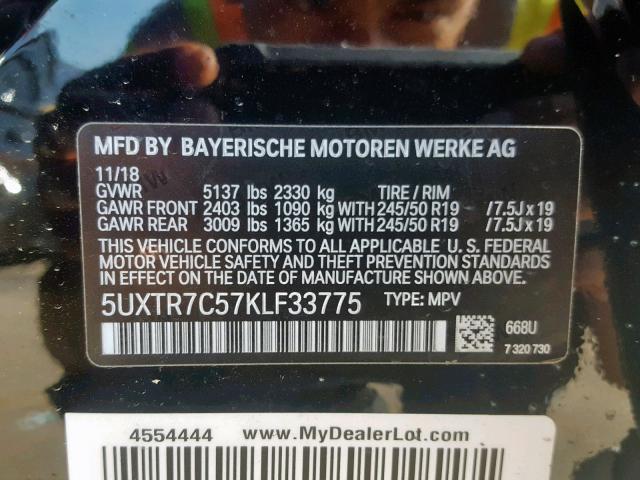 5UXTR7C57KLF33775 - 2019 BMW X3 SDRIVE3 BLACK photo 10
