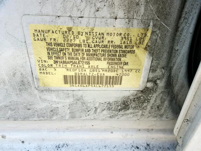 3N1AB6AP5AL672155 - 2010 NISSAN SENTRA 2.0 WHITE photo 10