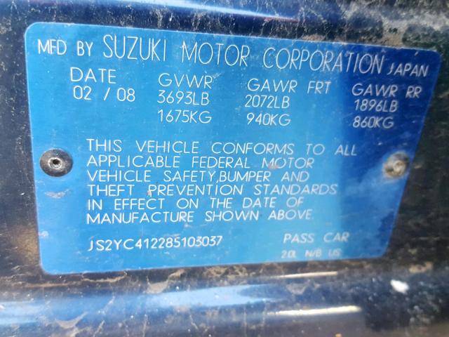 JS2YC412285103037 - 2008 SUZUKI SX4 BLUE photo 10