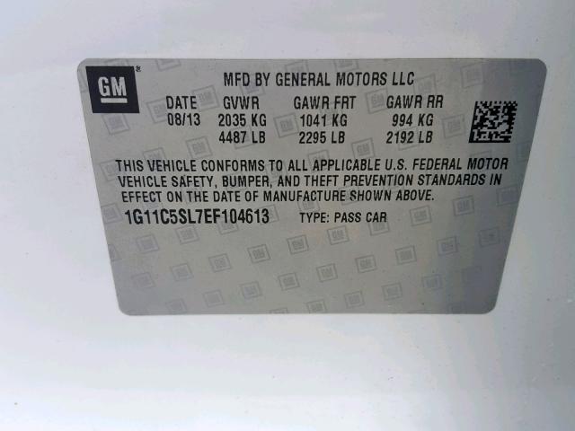 1G11C5SL7EF104613 - 2014 CHEVROLET MALIBU 1LT 白色 照片 10