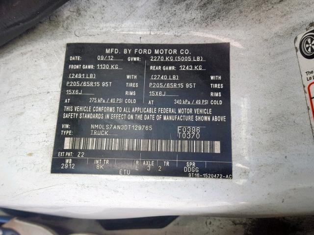 NM0LS7AN3DT129765 - 2013 FORD TRANSIT CO WHITE photo 10