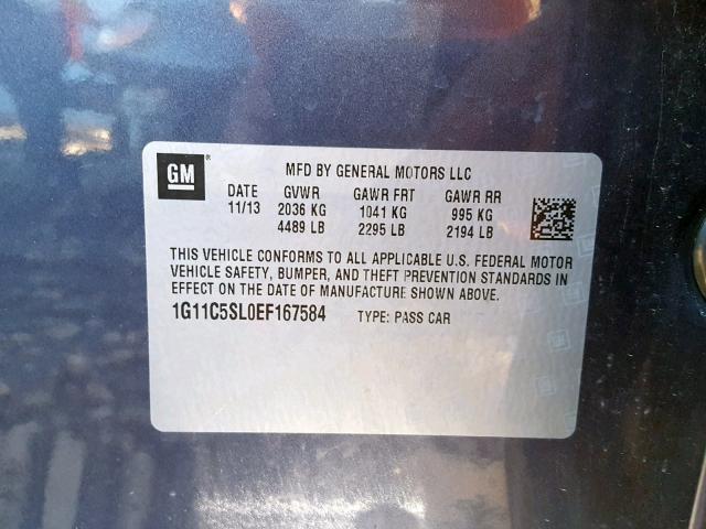 1G11C5SL0EF167584 - 2014 CHEVROLET MALIBU 1LT 蓝色 照片 10