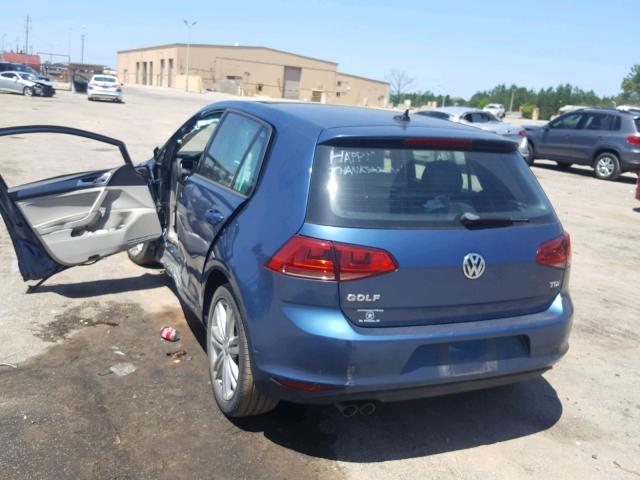 3VW2A7AU2FM043760 - 2015 VOLKSWAGEN GOLF TDI BLUE photo 3