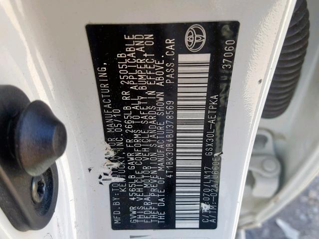 4T1BK3DB4BU378569 - 2011 TOYOTA AVALON BAS WHITE photo 10