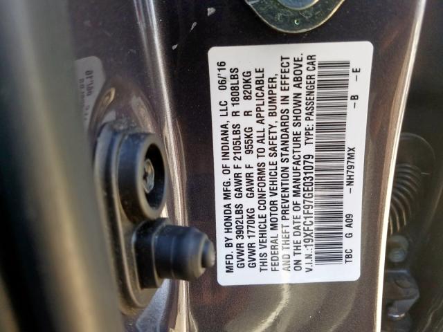 19XFC1F97GE031079 - 2016 HONDA CIVIC TOURING  photo 10