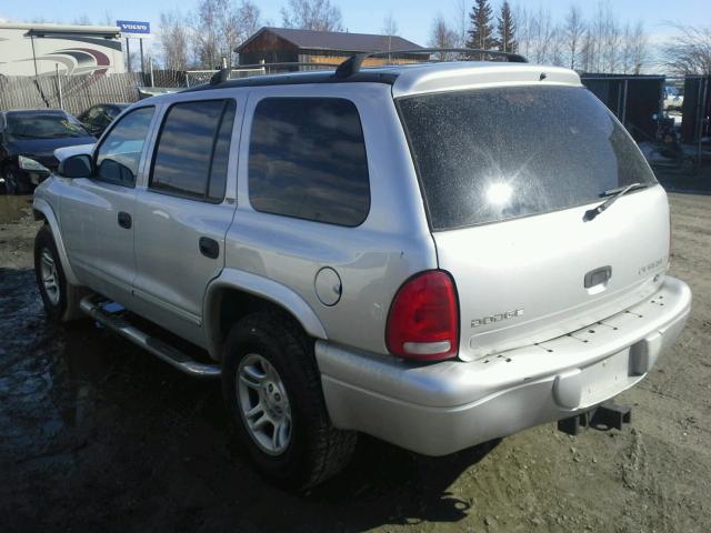 1B4HS48N82F178952 - 2002 DODGE DURANGO SL SILVER photo 3