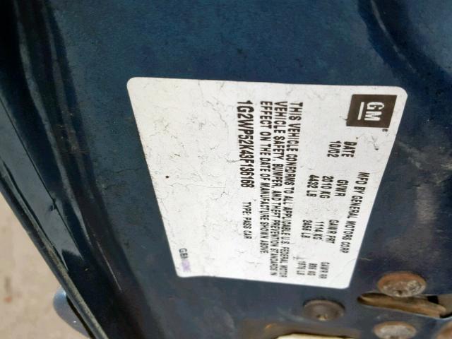 1G2WP52K43F136168 - 2003 PONTIAC GRAND PRIX BLUE photo 10