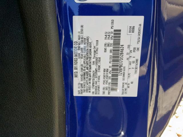 1ZVBP8CF7D5284624 - 2013 FORD MUSTANG GT BLUE photo 10