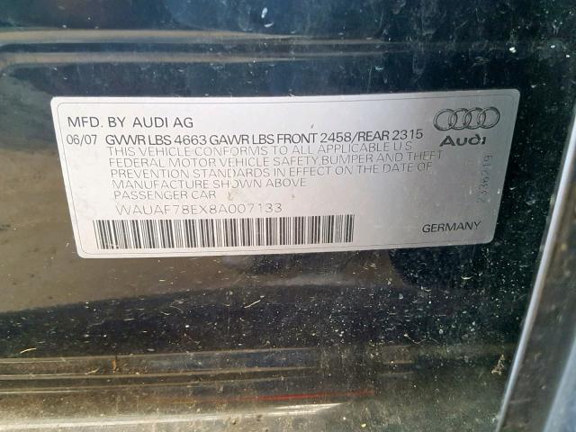 WAUAF78EX8A007133 - 2008 AUDI A4 2.0T BLACK photo 10