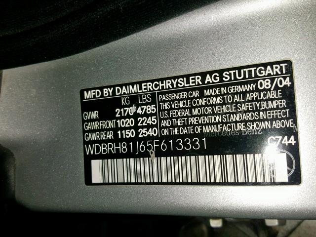 WDBRH81J65F613331 - 2005 MERCEDES-BENZ C 240 SPOR SILVER photo 10