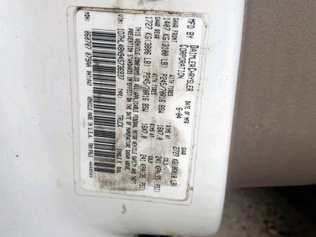 1D7HL48N94S736937 - 2004 DODGE DAKOTA QUA WHITE photo 10