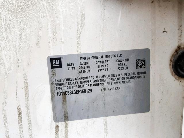 1G11C5SL3EF168129 - 2014 CHEVROLET MALIBU 1LT 白色 照片 10