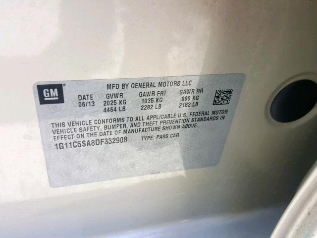 1G11C5SA8DF332908 - 2013 CHEVROLET MALIBU 1LT GOLD photo 10