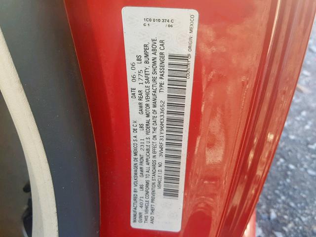 3VWRF31Y96M333652 - 2006 VOLKSWAGEN NEW BEETLE Qırmızı foto 10