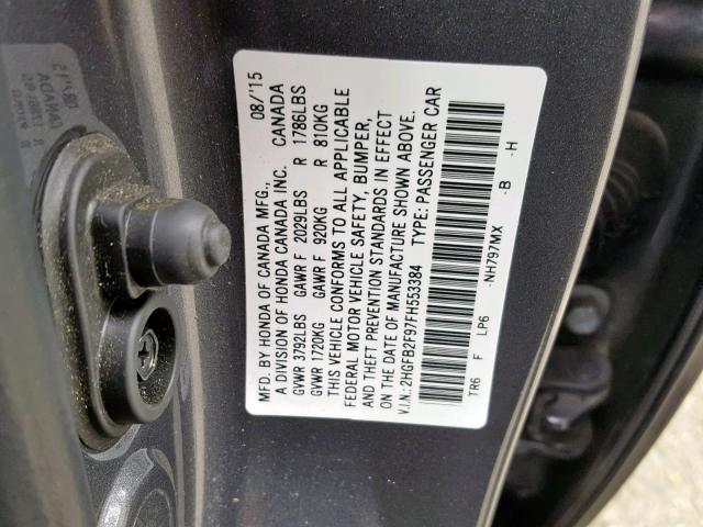 2HGFB2F97FH553384 - 2015 HONDA CIVIC EXL GRAY photo 10