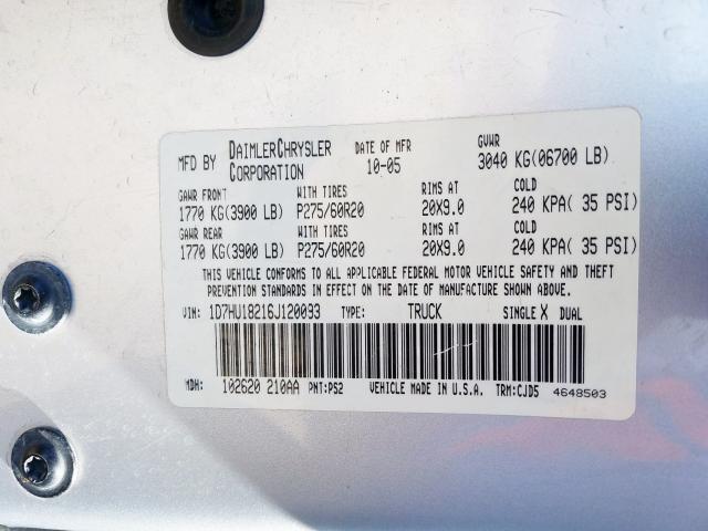 1D7HU18216J120093 - 2006 DODGE RAM 1500 ST  photo 10