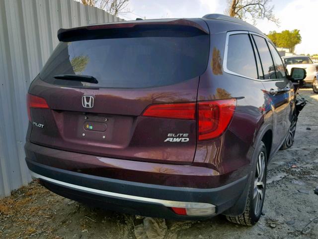 5FNYF6H01HB006900 - 2017 HONDA PILOT ELIT MAROON photo 4