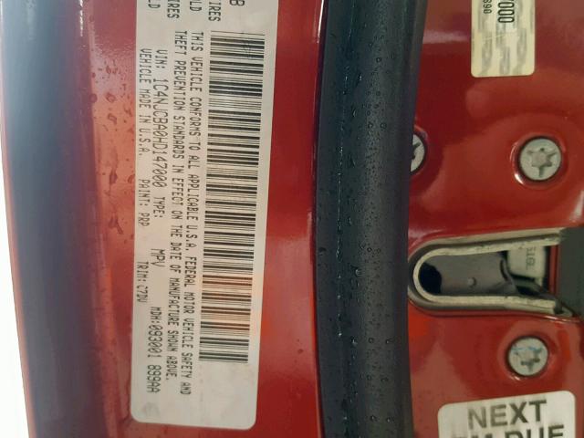 1C4NJCBA0HD147000 - 2017 JEEP COMPASS SP წითელი ფოტო 10