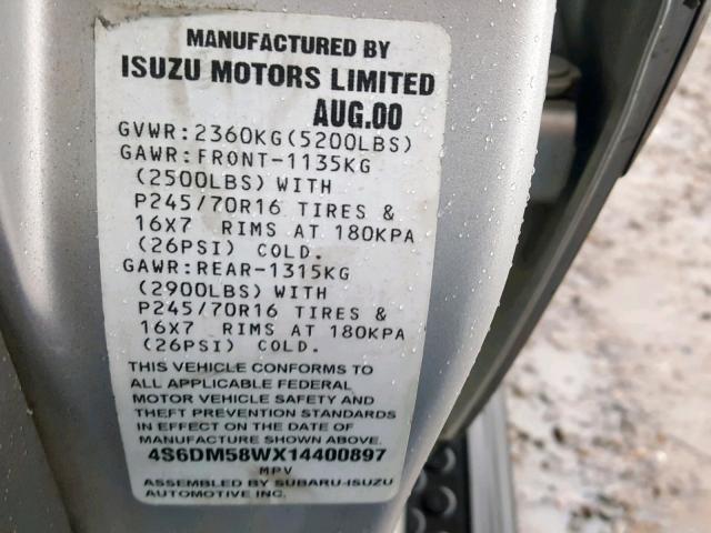 4S6DM58WX14400897 - 2001 HONDA PASSPORT E 银色 照片 10