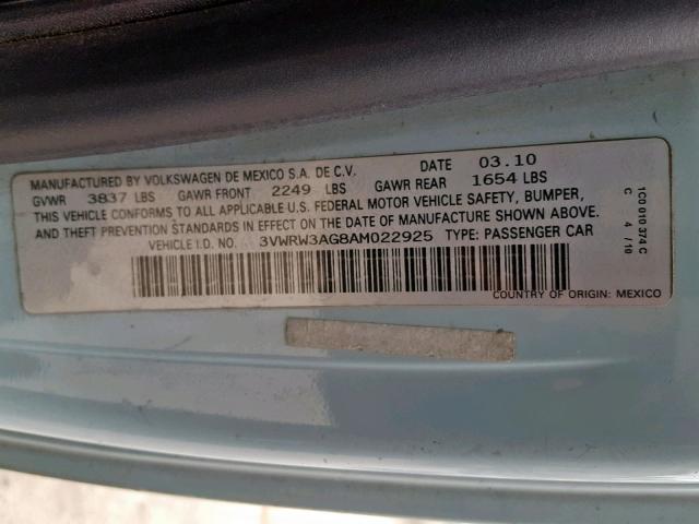 3VWRW3AG8AM022925 - 2010 VOLKSWAGEN NEW BEETLE Mavi foto 10