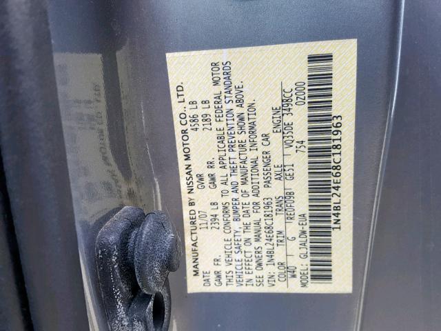 1N4BL24E68C181963 - 2008 NISSAN ALTIMA 3.5 SILVER photo 10