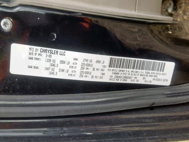 2D8HN54129R664647 - 2009 DODGE GRAND CARA BLACK photo 10