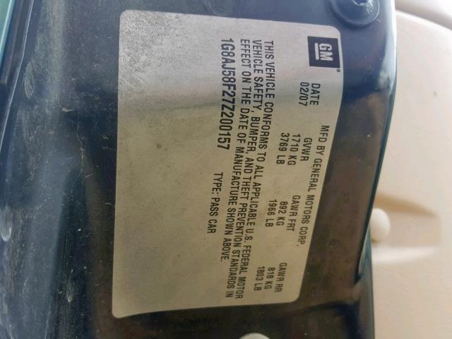 1G8AJ58F27Z200157 - 2007 SATURN ION LEVEL GREEN photo 10